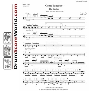 Beatles - Come Together - Drum Sheet + Play-Along Track